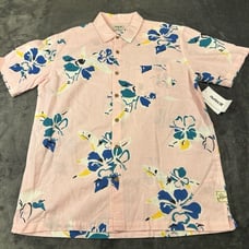 Hurley Hawaiian Shirt Mens Medium Pink Blue Floral Button Up Short Sleeve NEW