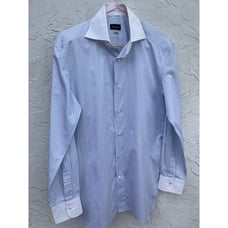 Ermenegildo Segna Mens Long Sleeve Tailored Fit Dress Shirt Blue Stripes Sz M