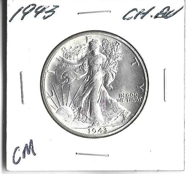 1943 US Silver walking Liberty Half Dollar BU