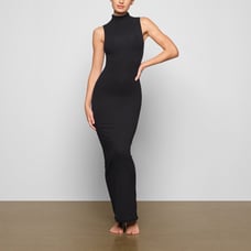 Skims Fits Everybody Mock Neck Sleeveless Dress in Onyx, Size Small