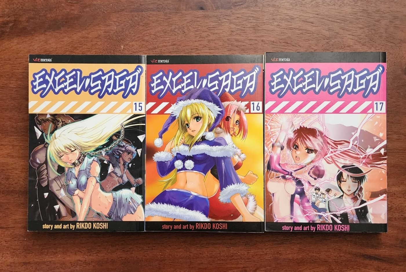 Excel Saga manga volumes 15, 16 and 17