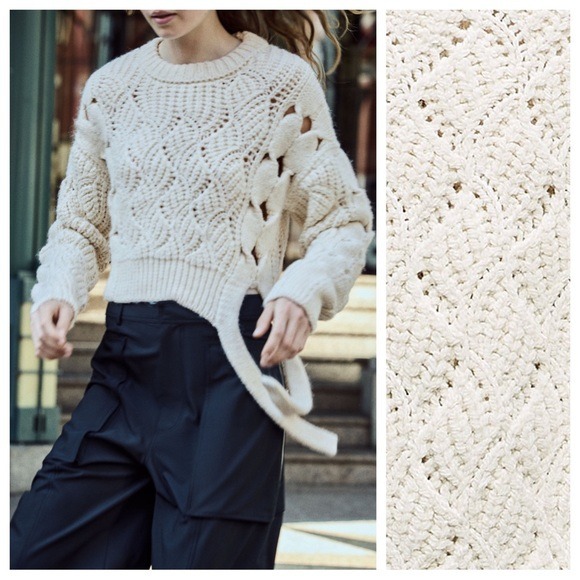 NWT. Zara Cream Open Cable Knit Tie Sweater. Size S.