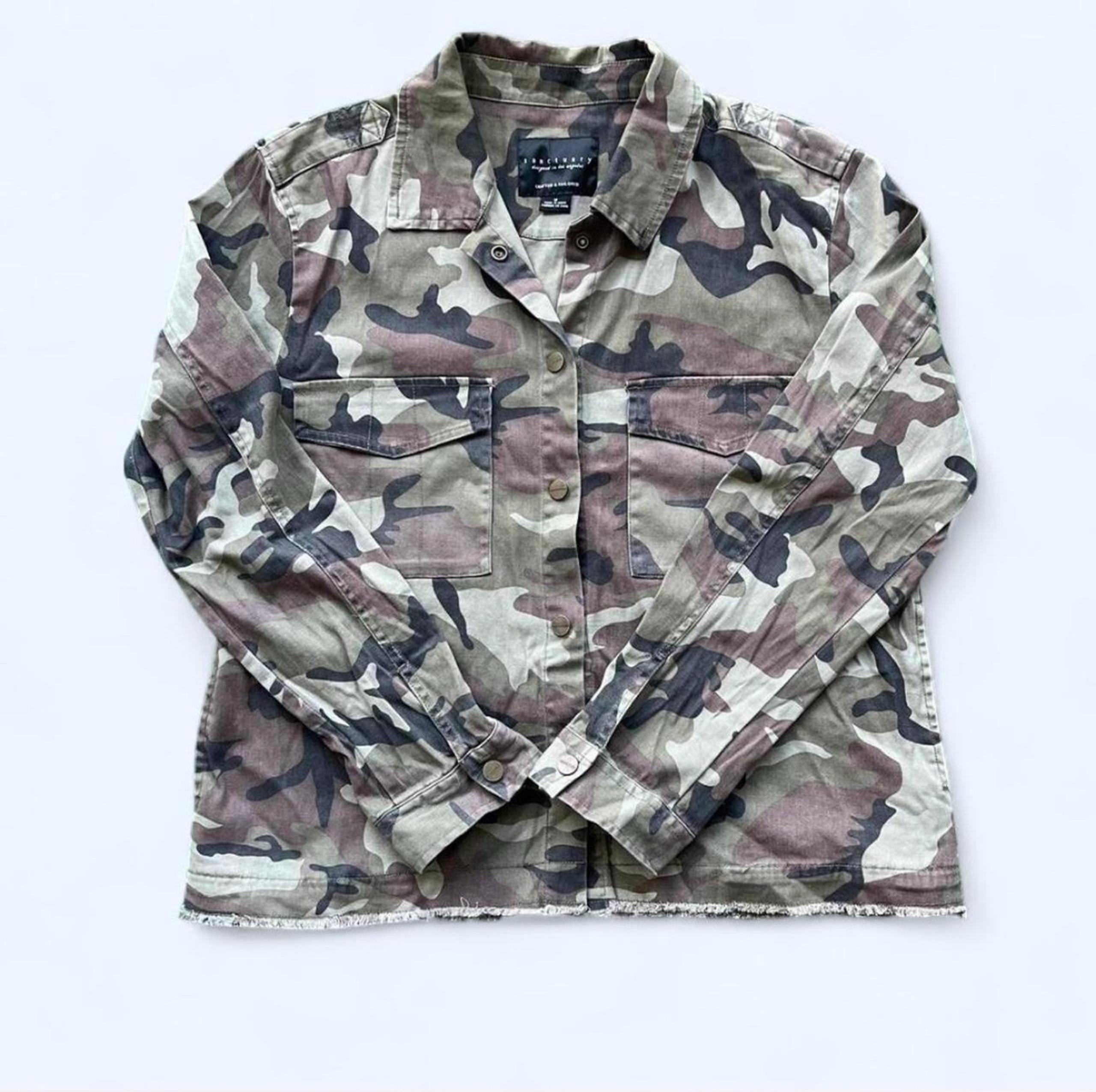 Sanctuary Snap Front Utility Jacket Camo Military Army Women Sz. Medium Gorpcore