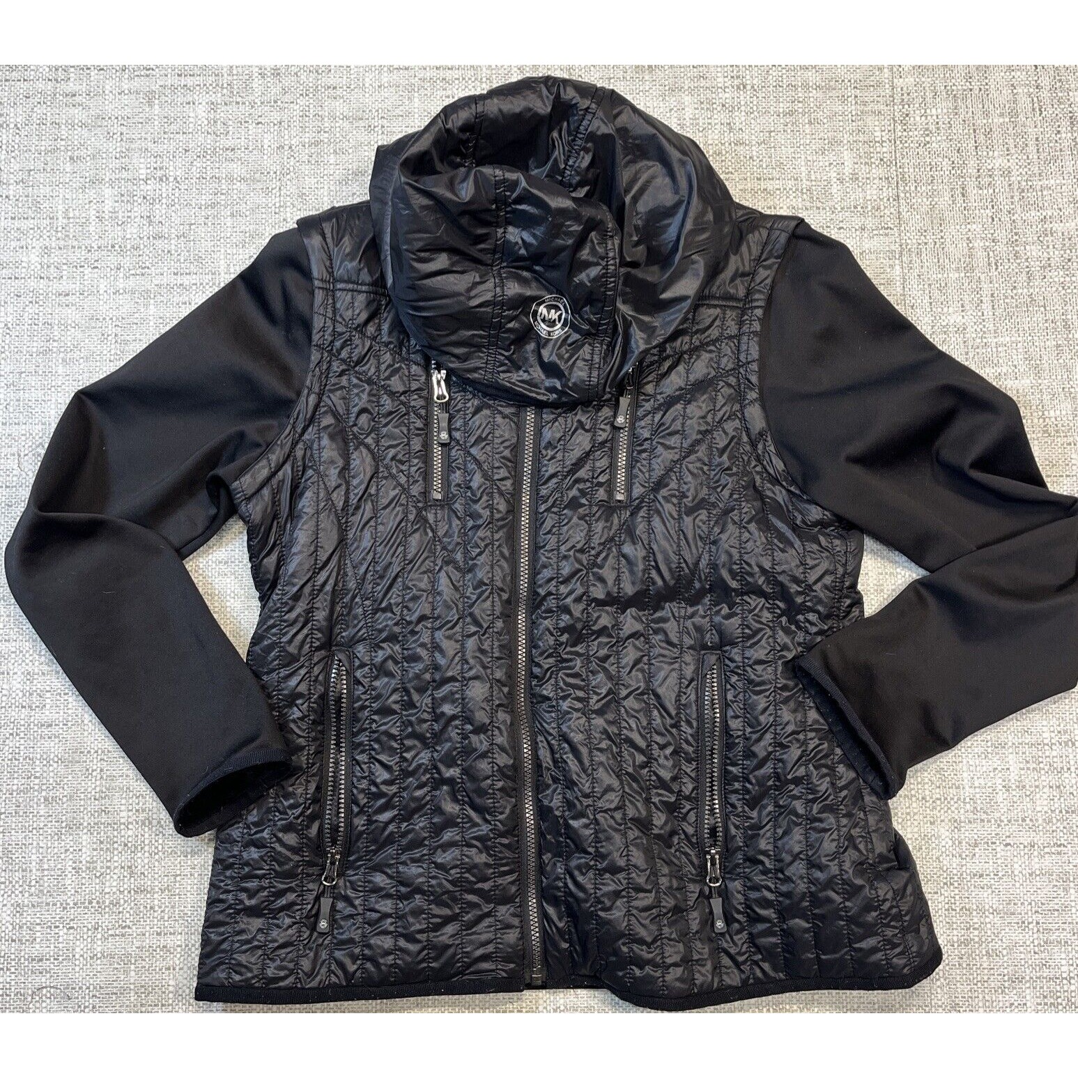 Michael Kors Size Medium Black Convertible Puffer Jacket With Removable Sleeves