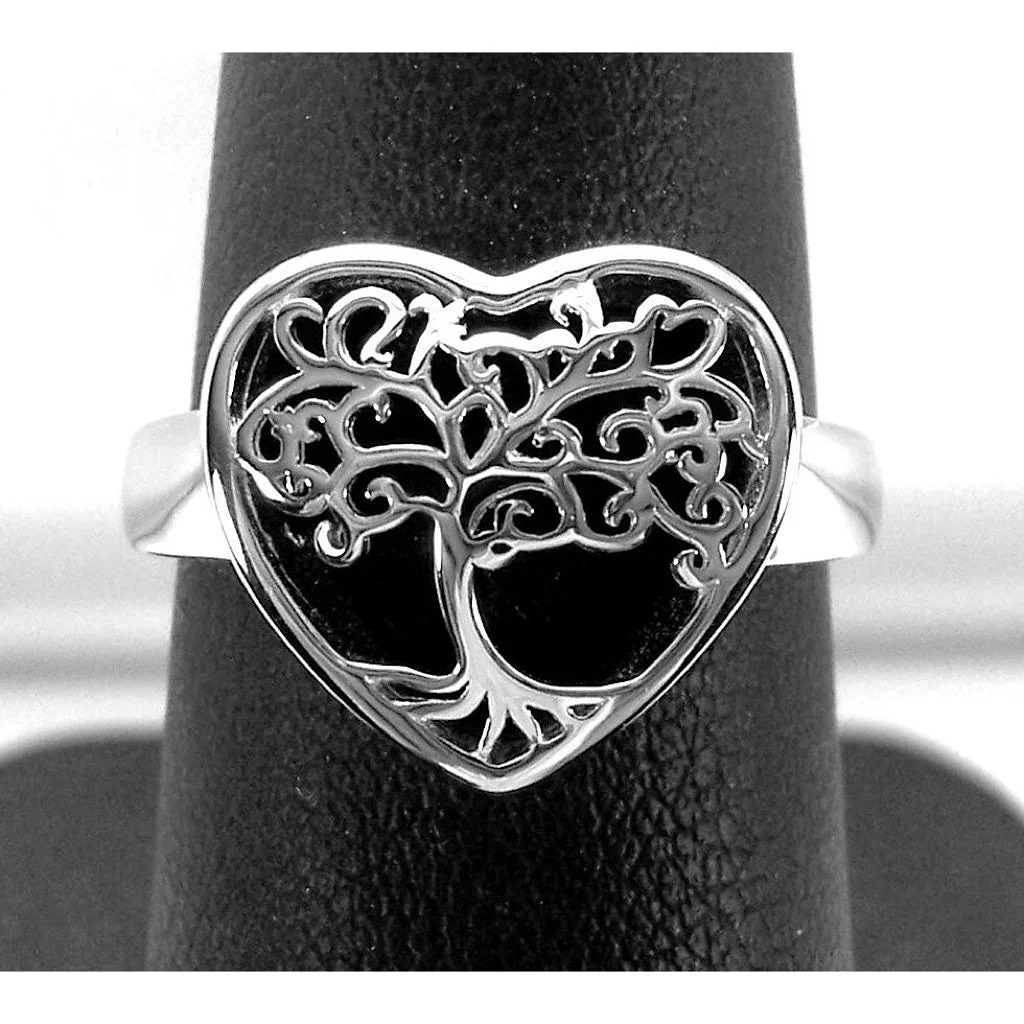 Size 8, 925 STERLING SILVER Tree Of Life Heart Ring