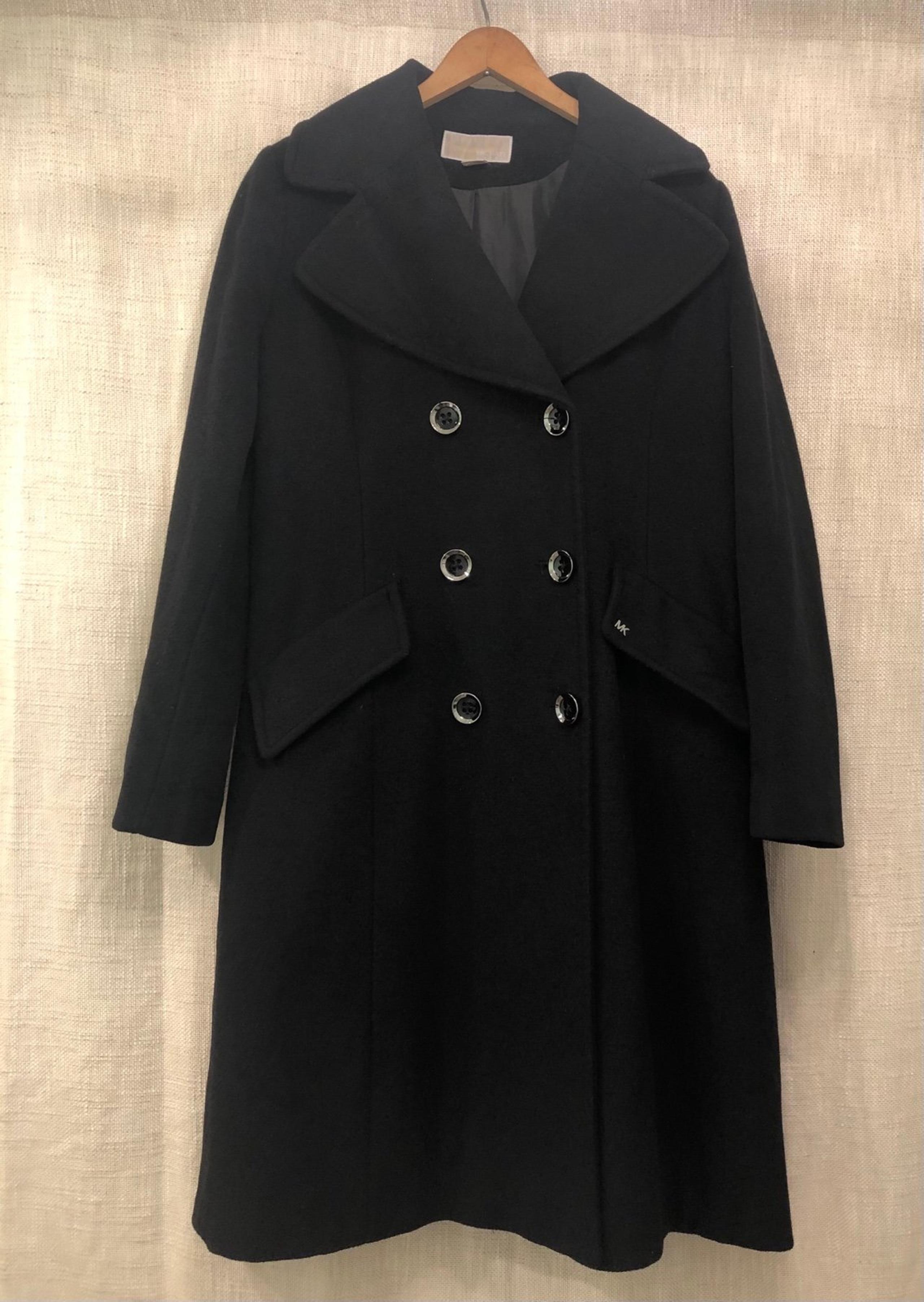 Michael Kors Women’s Double Breasted Wool Blend Notch Collar Black Peacoat Sz M
