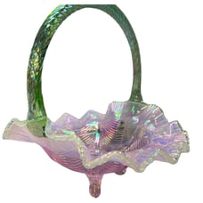 Fenton Pink Chiffon Basket w/Apple Green Handle