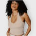 Klassy Network Halter Ribbed Brami Crop Top | Medium Tan Padded Western Sexy