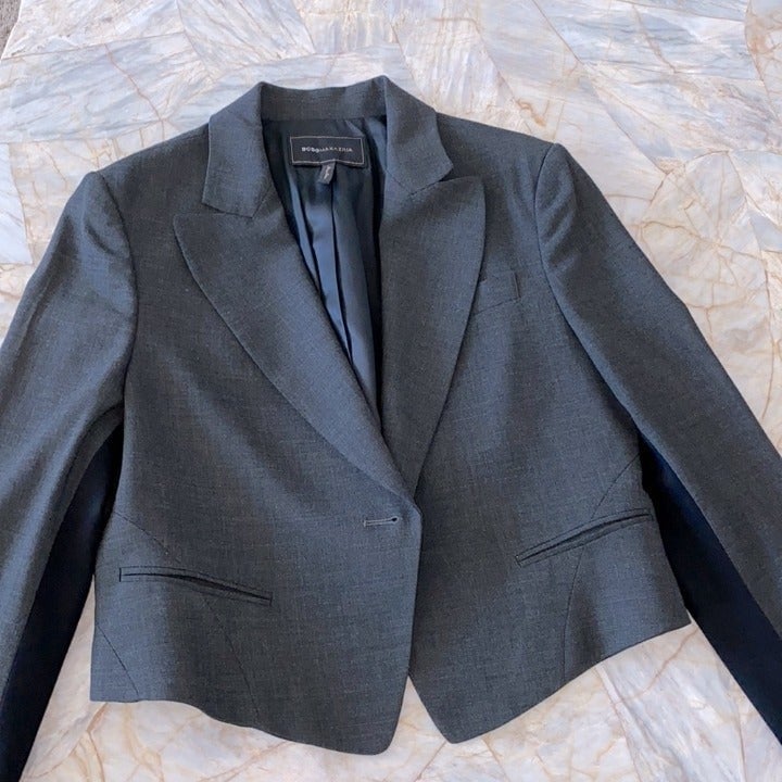 BCBG Maxazria Cropped Blazer Black Grey Wool Large