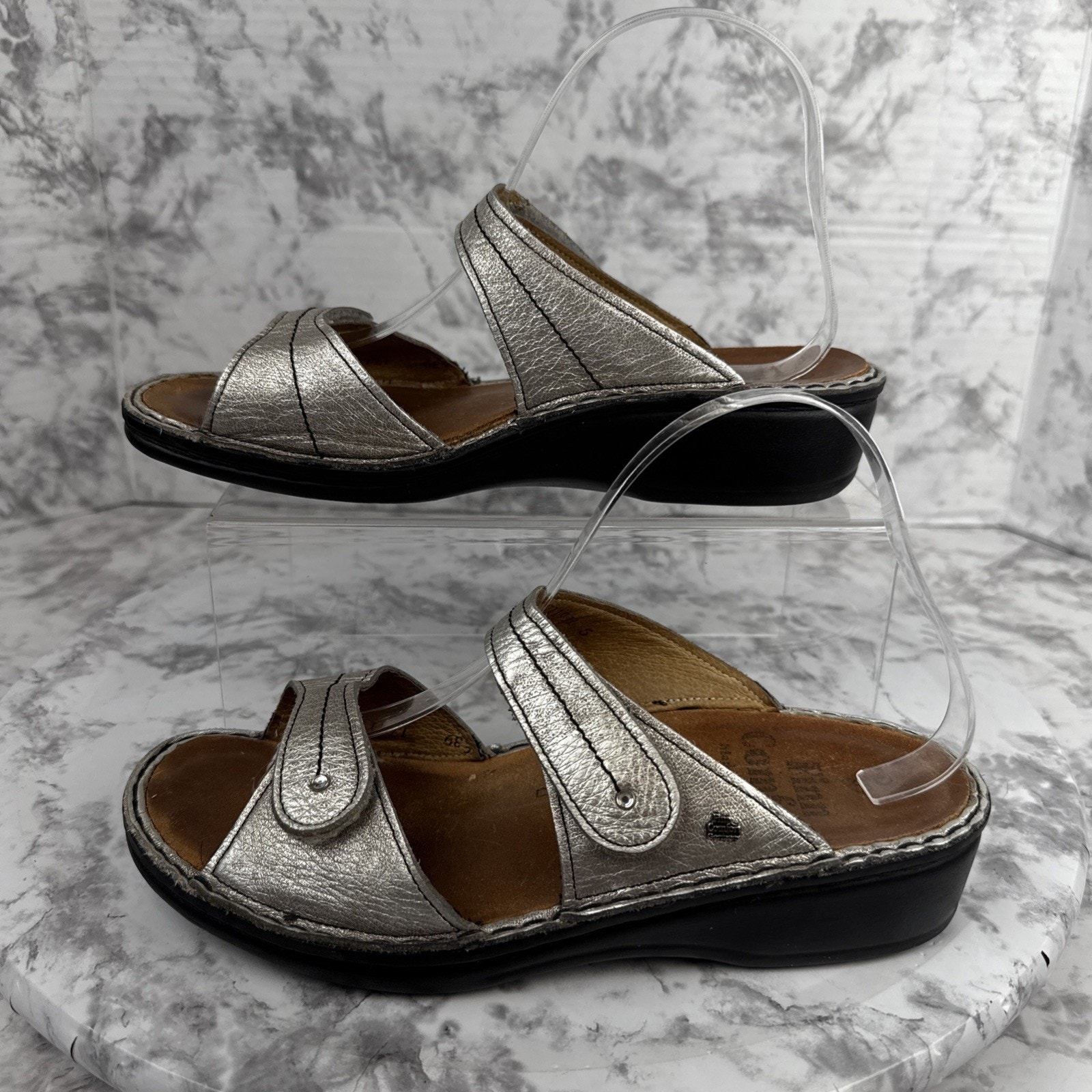 Finn Comfort Womens Jamaika Slide Sandals Size 39 8 Metallic Silver Leather