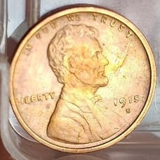 Penny,1915s, ERROR OBVRS PLANCHETT SCAR,UNC ,BU, RD, FACIAL TONED