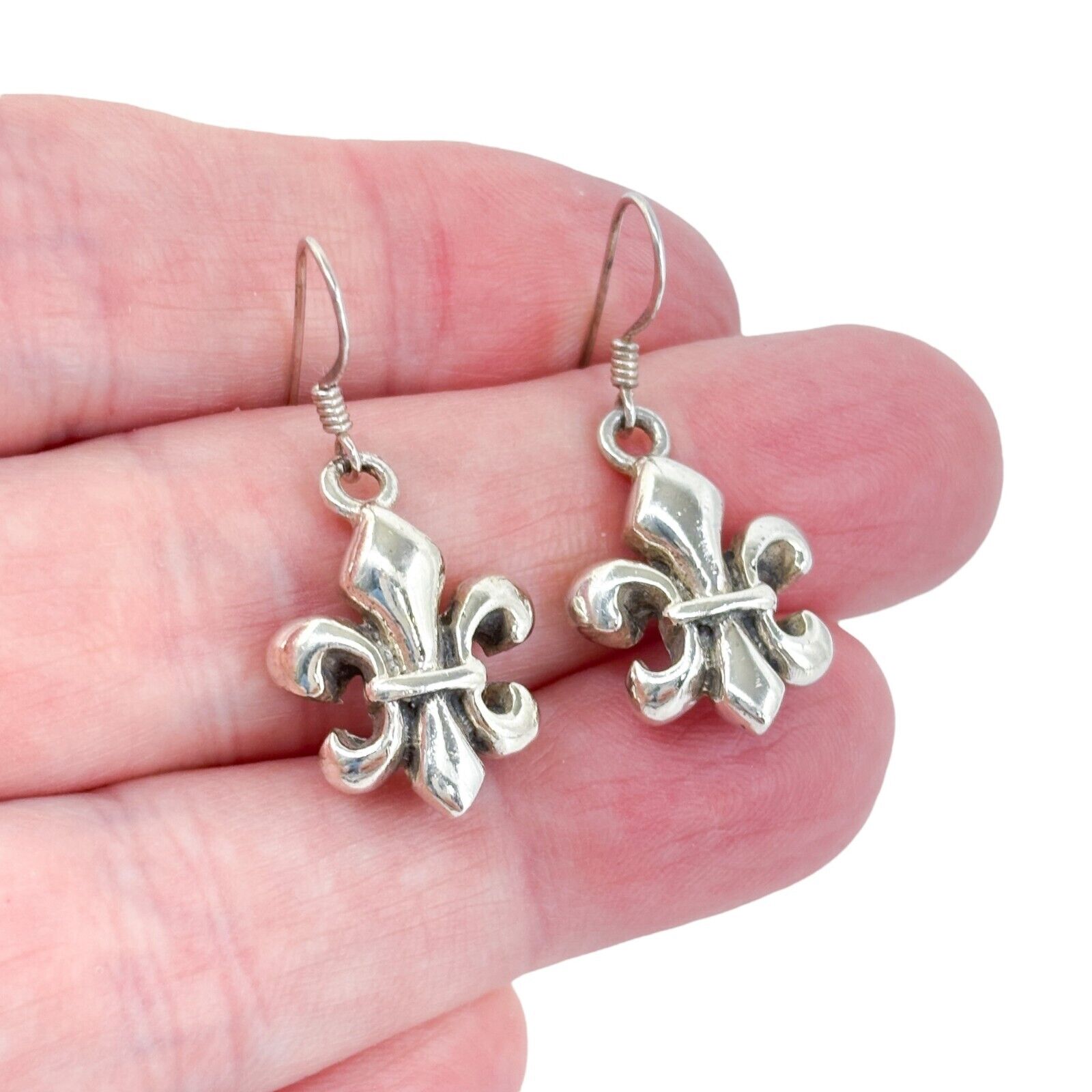 Vintage Sterling Silver 925 Fleur-de-Lis Dangle Earrings