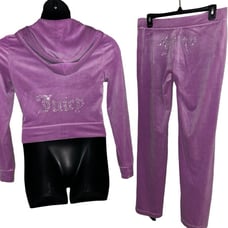 JUICY COUTURE VIOLET TULLE OG BLING RHINESTONE VELOUR TRACKSUIT SWEATSUIT NWT
