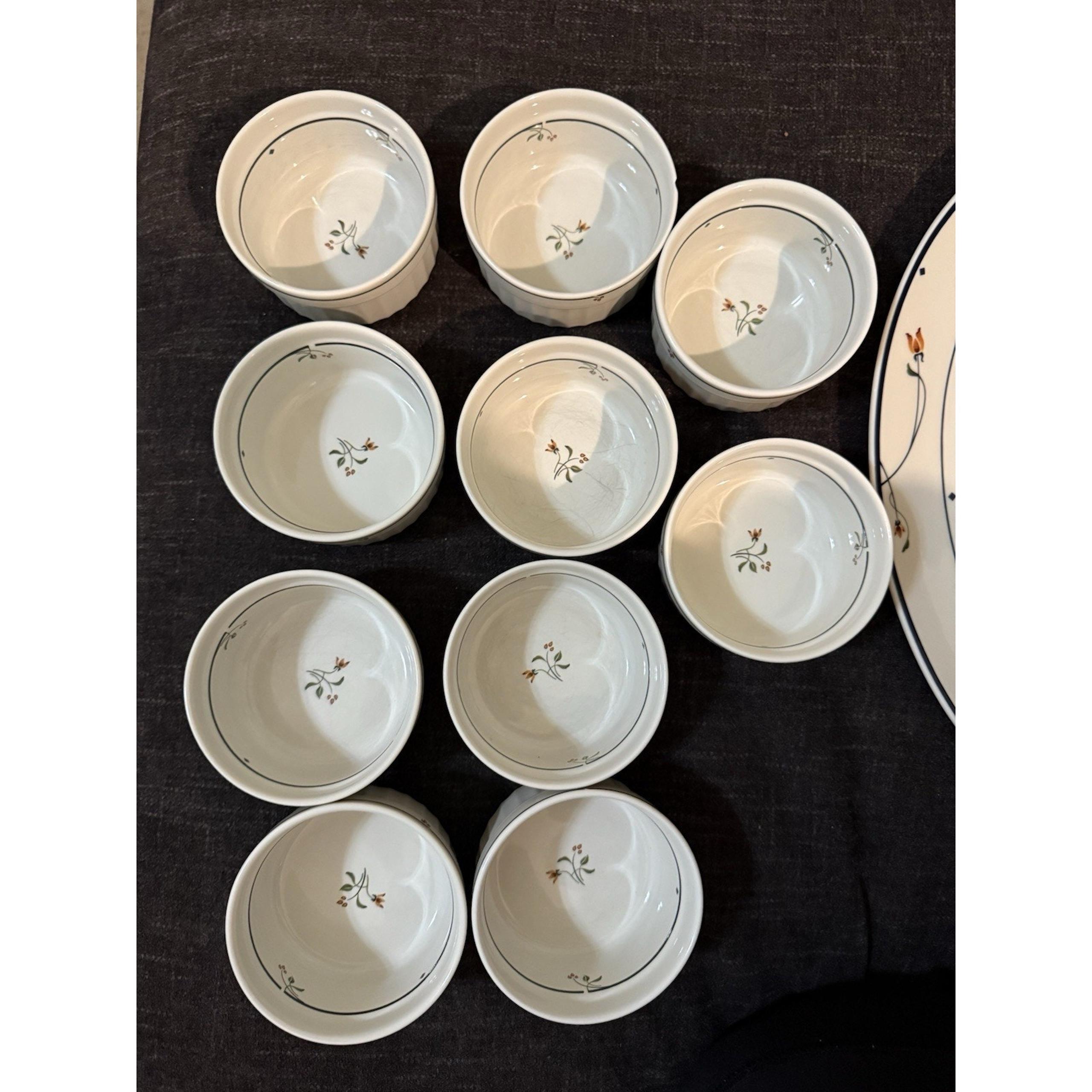 Gorham Ariana Oven to Table Ramekin 171381 Lot of 10 + Serving Plate Cottage