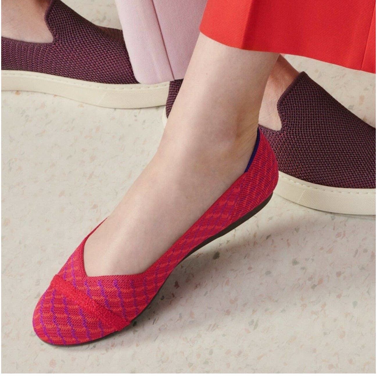 Rothy's Retired The Pomegranate Grid Ballet Flat Slip On Pink Size 7.5 NWOT