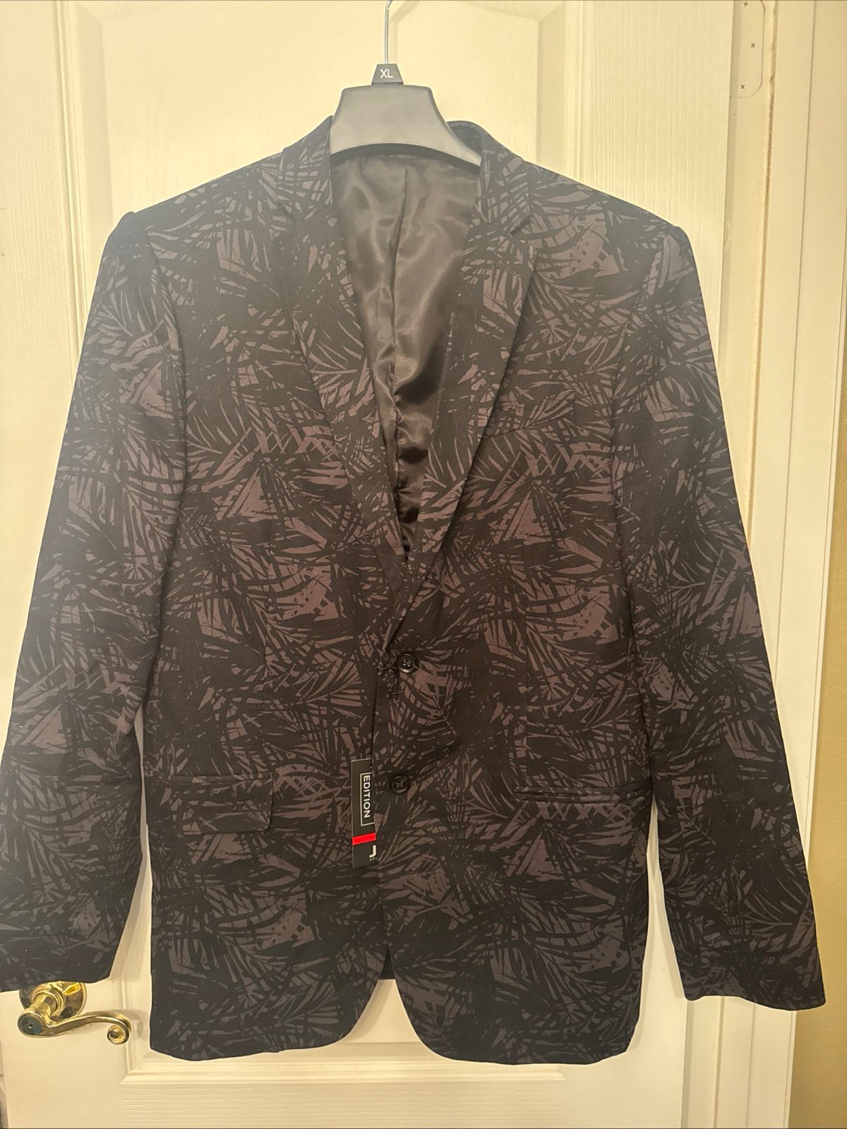 JF J Ferrar Blazer Jacket 42 R Slim Fit Black Gray Leaves Pattern 2 Button 170