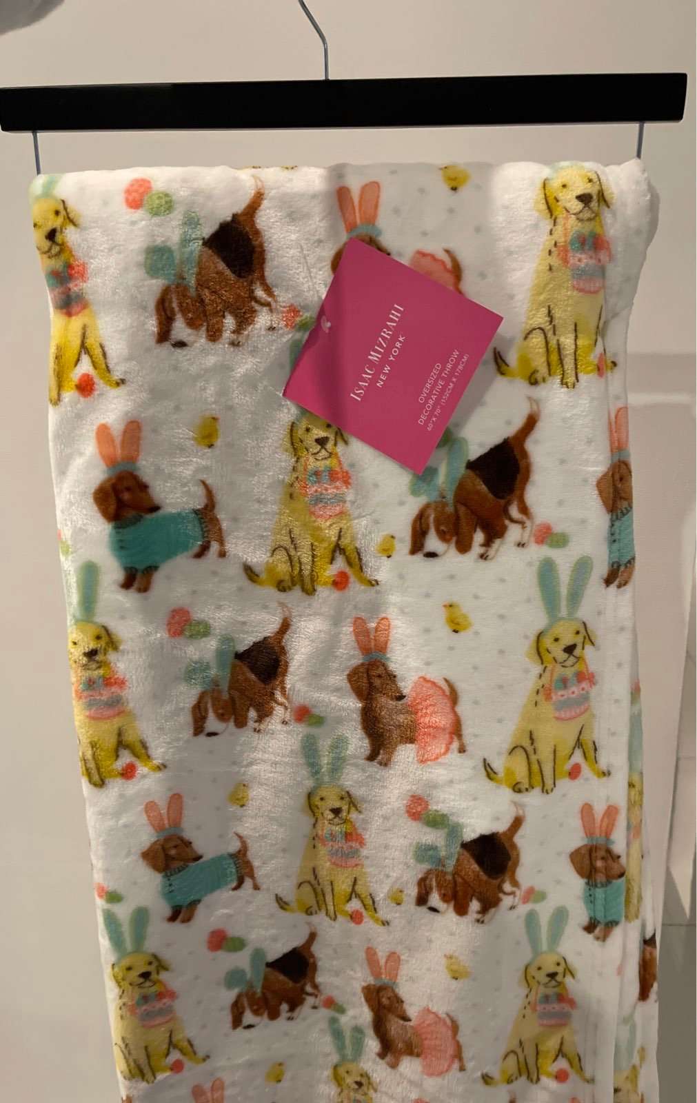 Dachshund Yellow Lab Dogs Easter Throw Blanket & Towels by Isaac Mizrahi