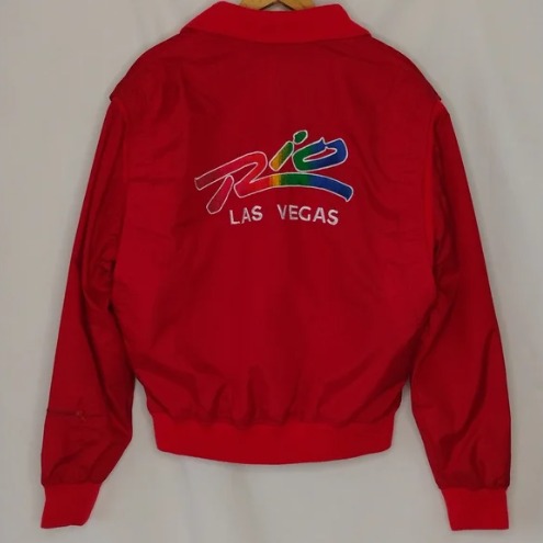 Men's Vintage Embroidered Rainbow Rio Las Vegas Retro Red Varsity Bomber Jacket