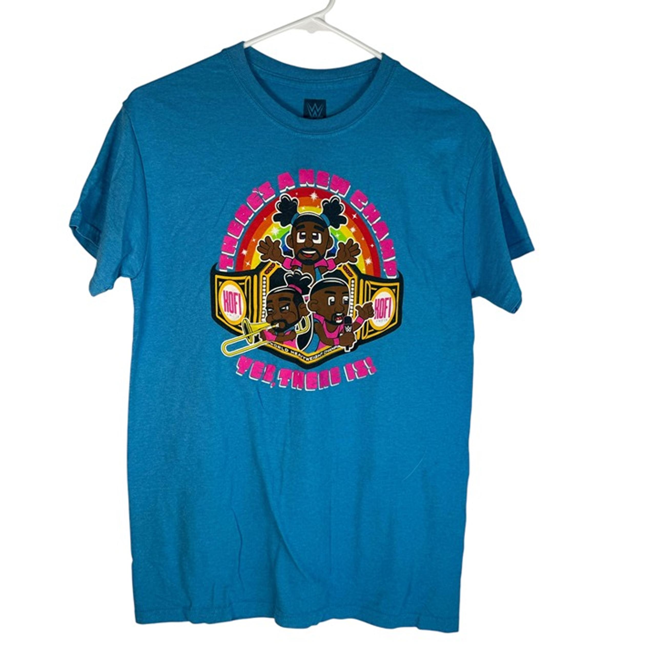 WWE Kofi Kingston There's A New Champ The New Day Blue T-Shirt Tee Top Youth L
