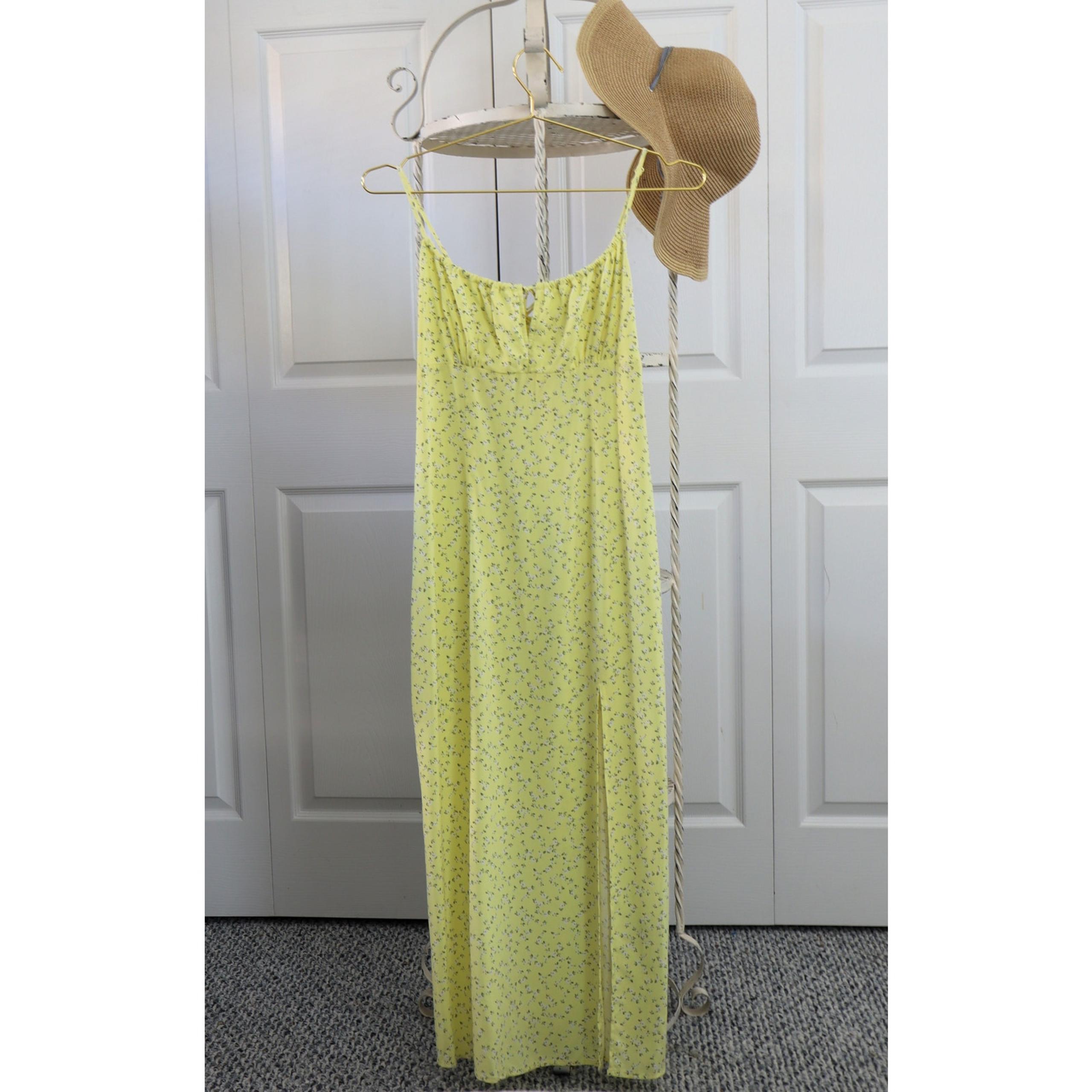 Divided by H & M Sundress Midi Yellow Pastel Floral Smocked Back Size Small
