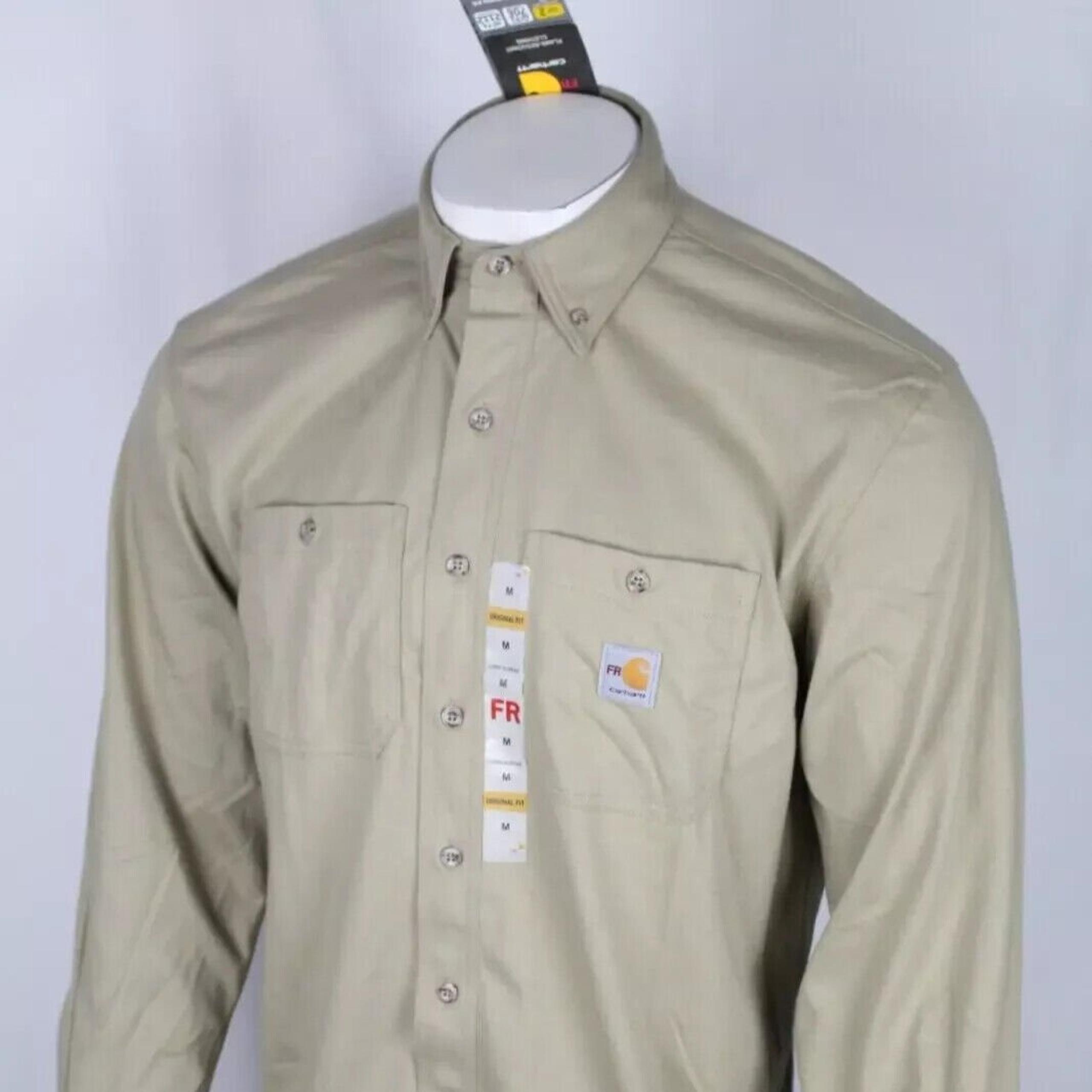 FR Men's Button Shirt M Force Cotton Long Original Fit Flame Resistant - Carhartt