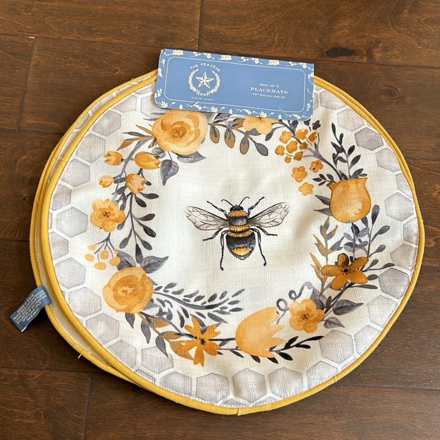 Rachel Ashwell Set Of 4 Placemats Bee Beehive Floral New