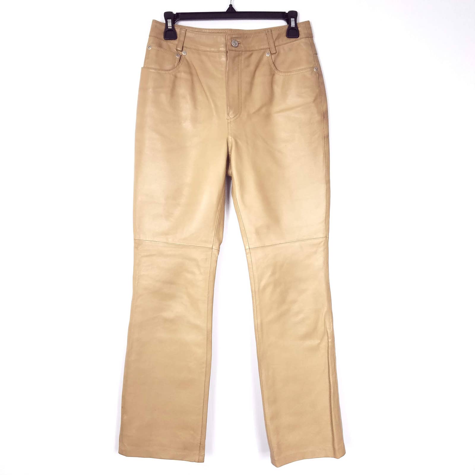 Newport News Jeanology Leather Mid Rise Bootcut Leg Pants Tan Camel Size 8P