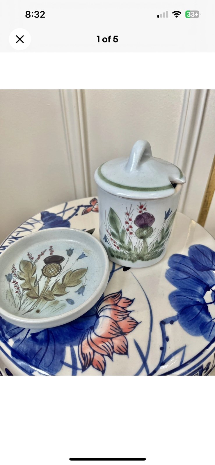 SET Buchan Thistleware Stoneware -
Scotland - Jam Jelly Jar w Lid 192
AND DISH!