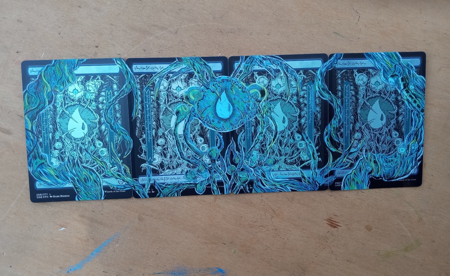 MtG ONE PHYREXIA 4-Card Island Panorama Magic Altered Hand Painted Art