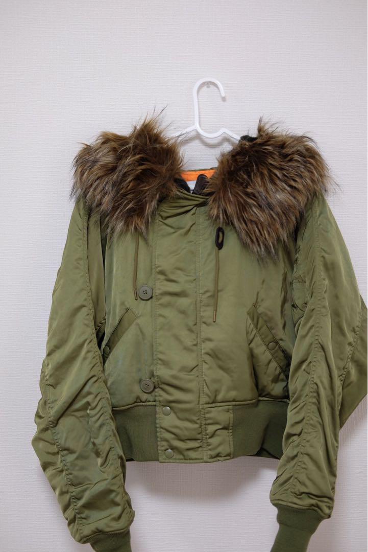 AZUL by moussy Olive Green MA-1 Jacket with Fur