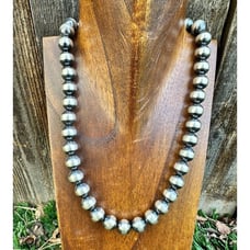 12mm 20 Inch Sterling Silver Striped Oxidized Pearls Bead Necklace