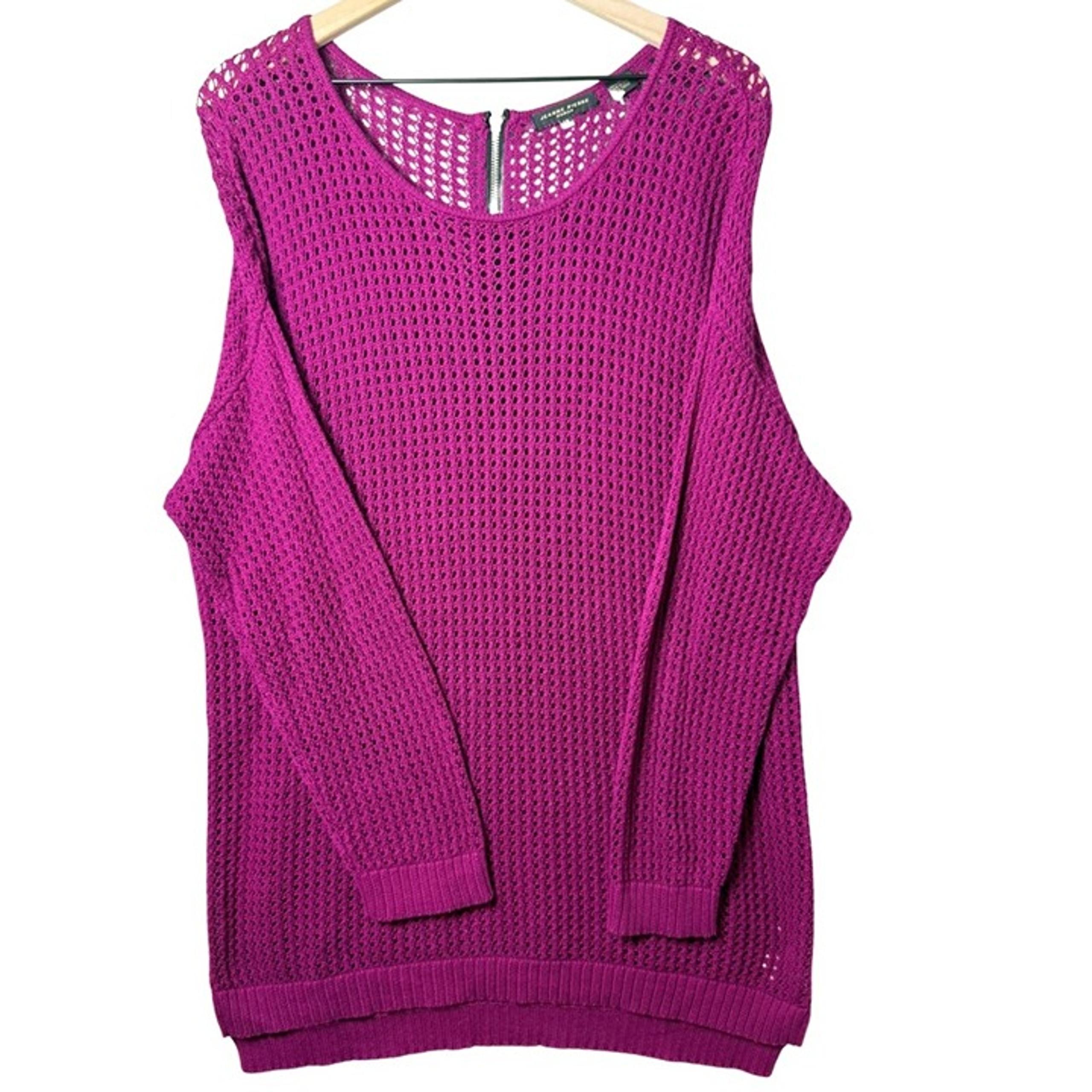 Jeanne Pierre Women’s Open Knit Slouchy Fit Sweater in Cranberry Gold Zipper 1X