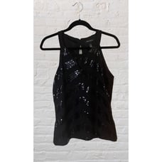 White House Black Market Med Black Halter Sequin Striped Club Career Party WHBM