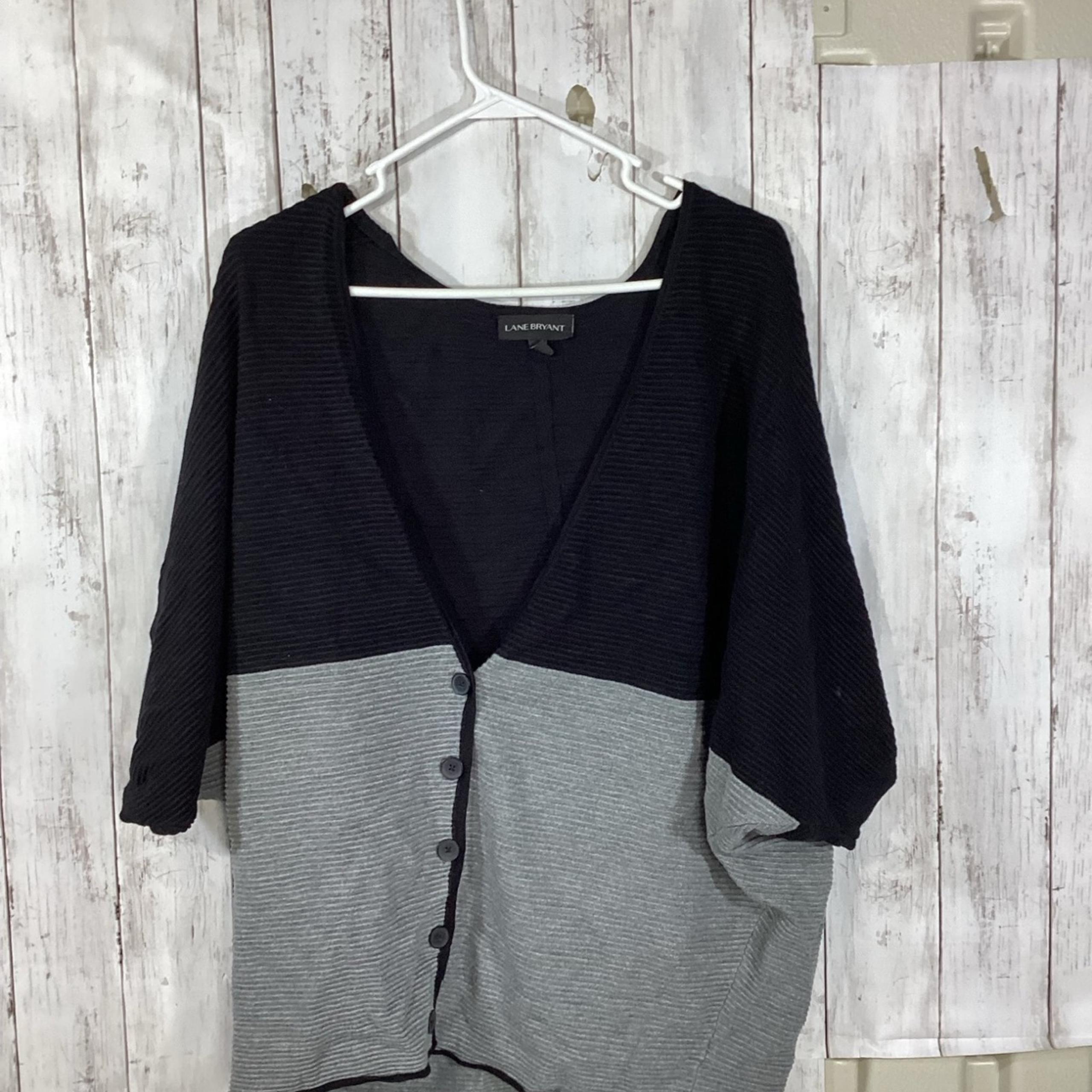 Lane Bryant Plus Size 14/16 Gray Black Dolman Sleeve Cardigan Sweater minimalist