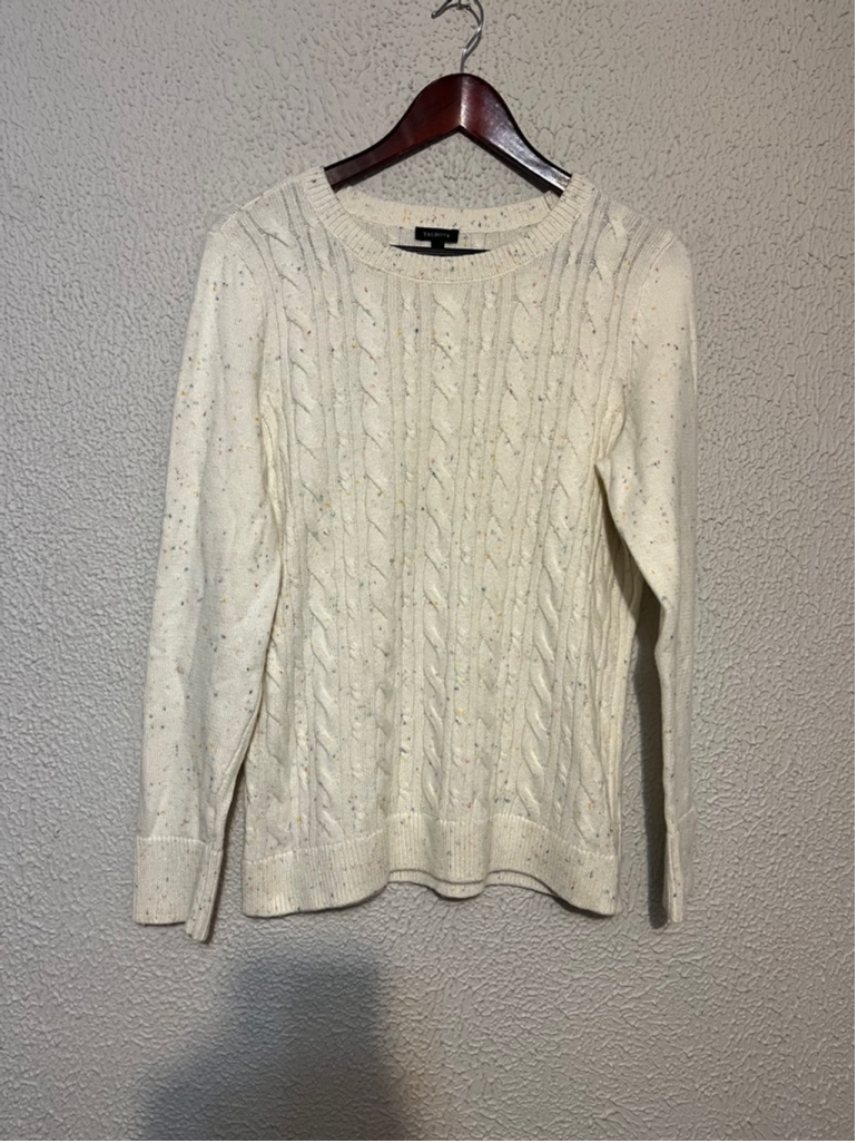 Talbots Women's White Speckled Easter Lightweight CableKnit Sweater Size Medium
