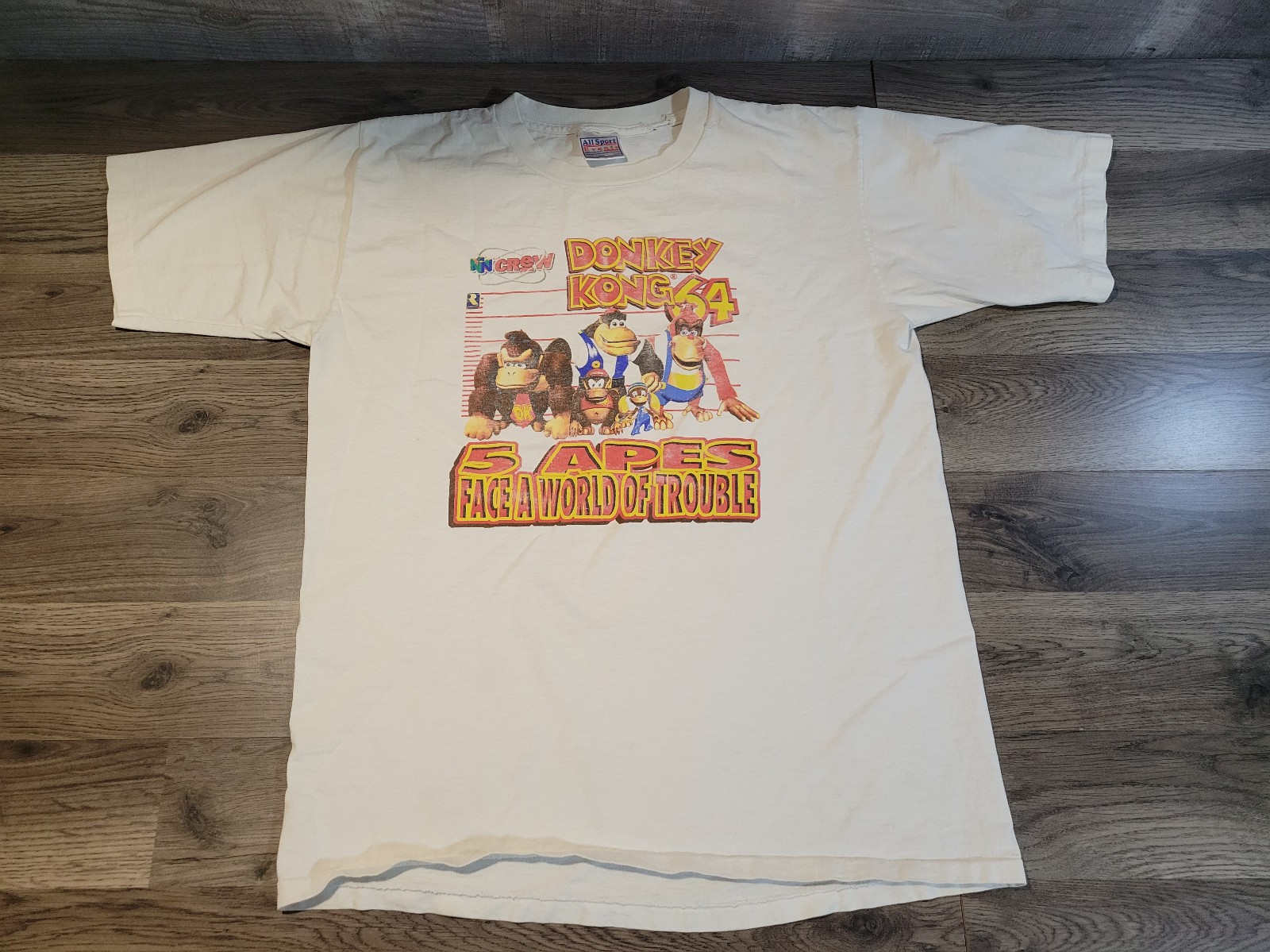 Vintage 90’s Nintendo 64 Donkey Kong 64 Crew 5 Apes White Single Stitch TShirt L