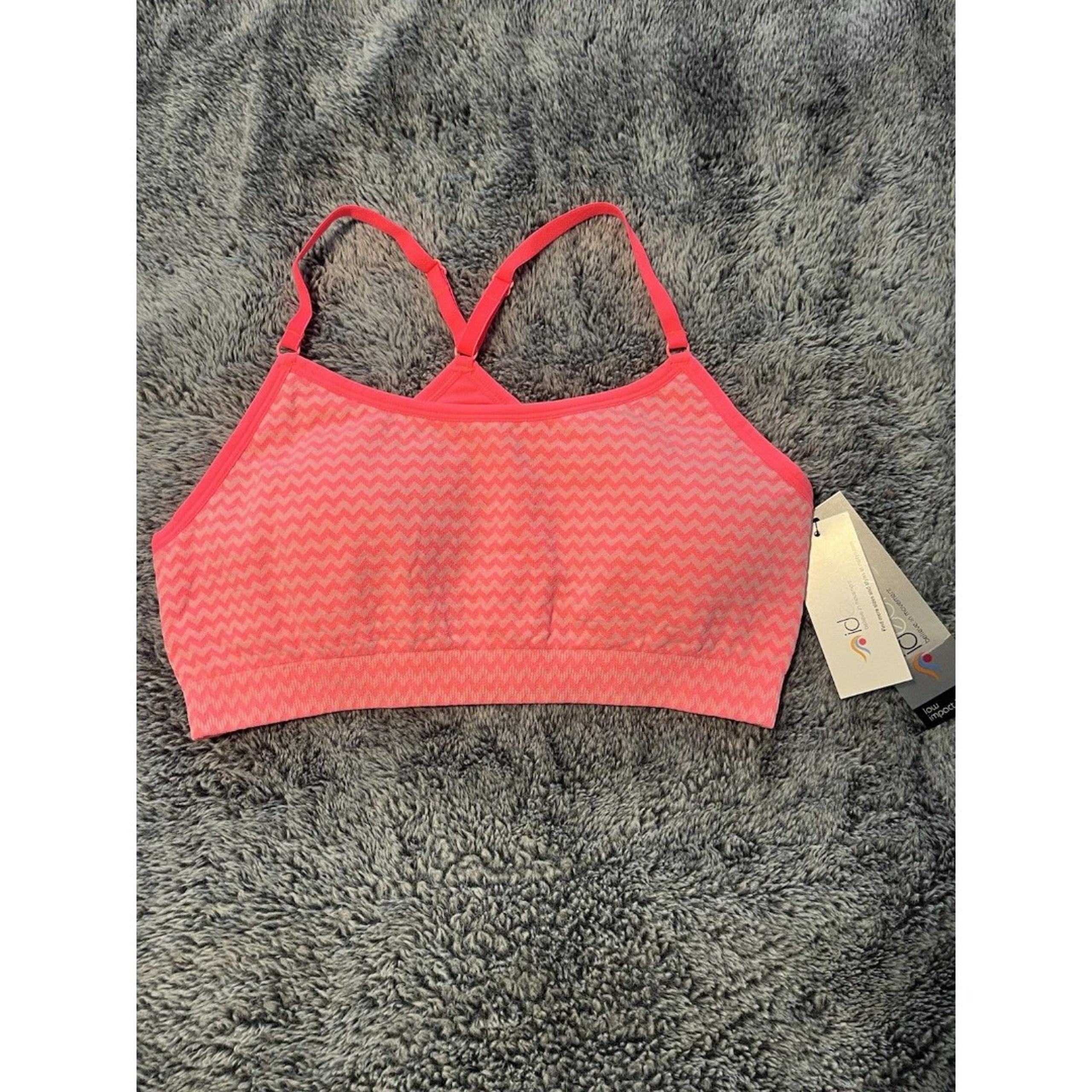 NWT Ideology Womens Neon Punch Pink Low Impact Sports Bra Size L 36B-C, 38A-B