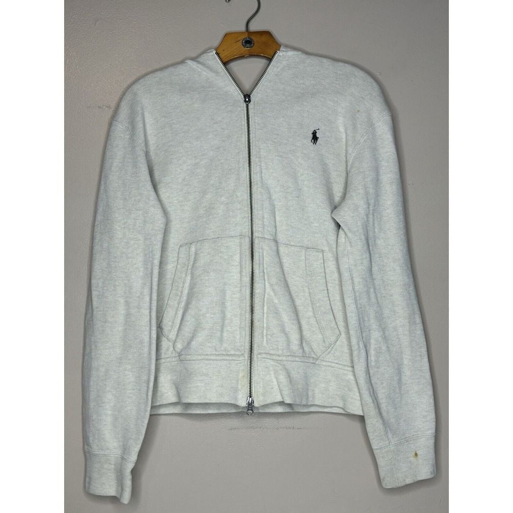 Vintage Polo Ralph Lauren Sweatshirt Hoodie Size Medium Beige Full Zip