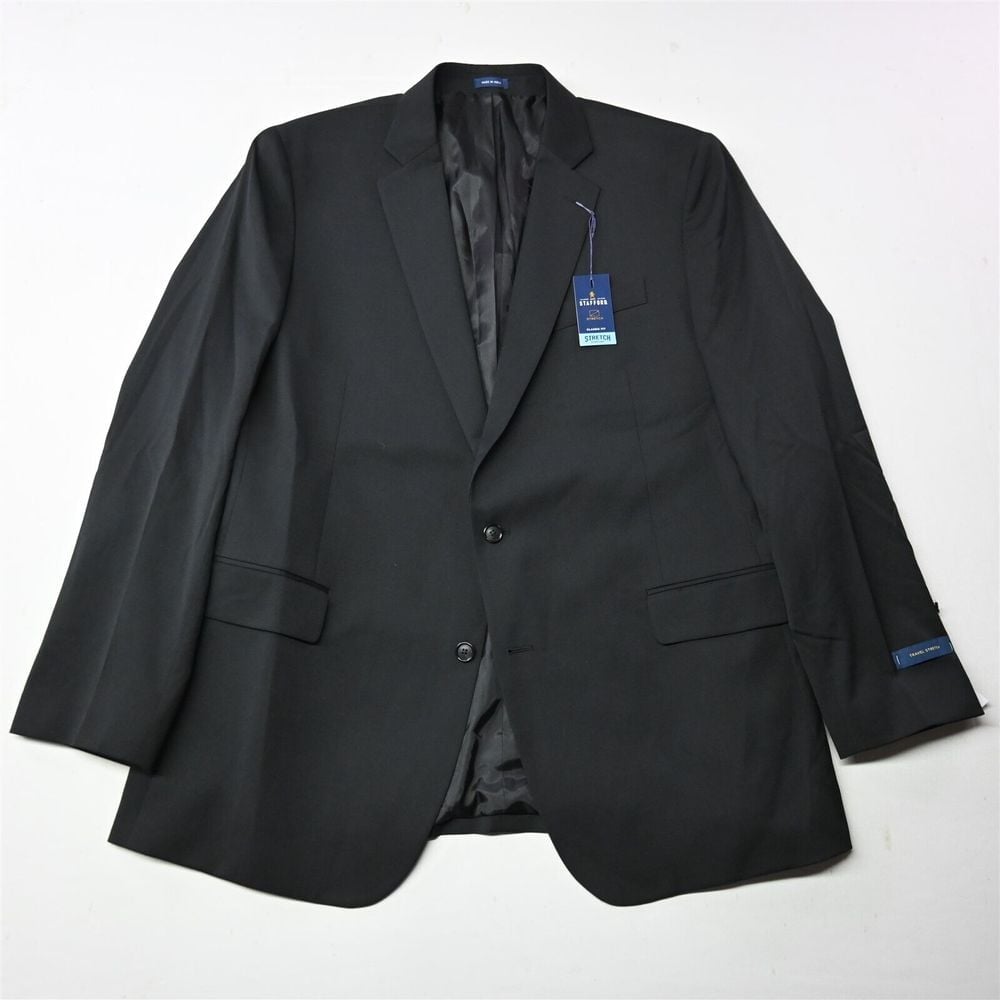 NEW Stafford 48L Black Cool Max Wool Classic Mens Suit Blazer Sport Coat Jacket