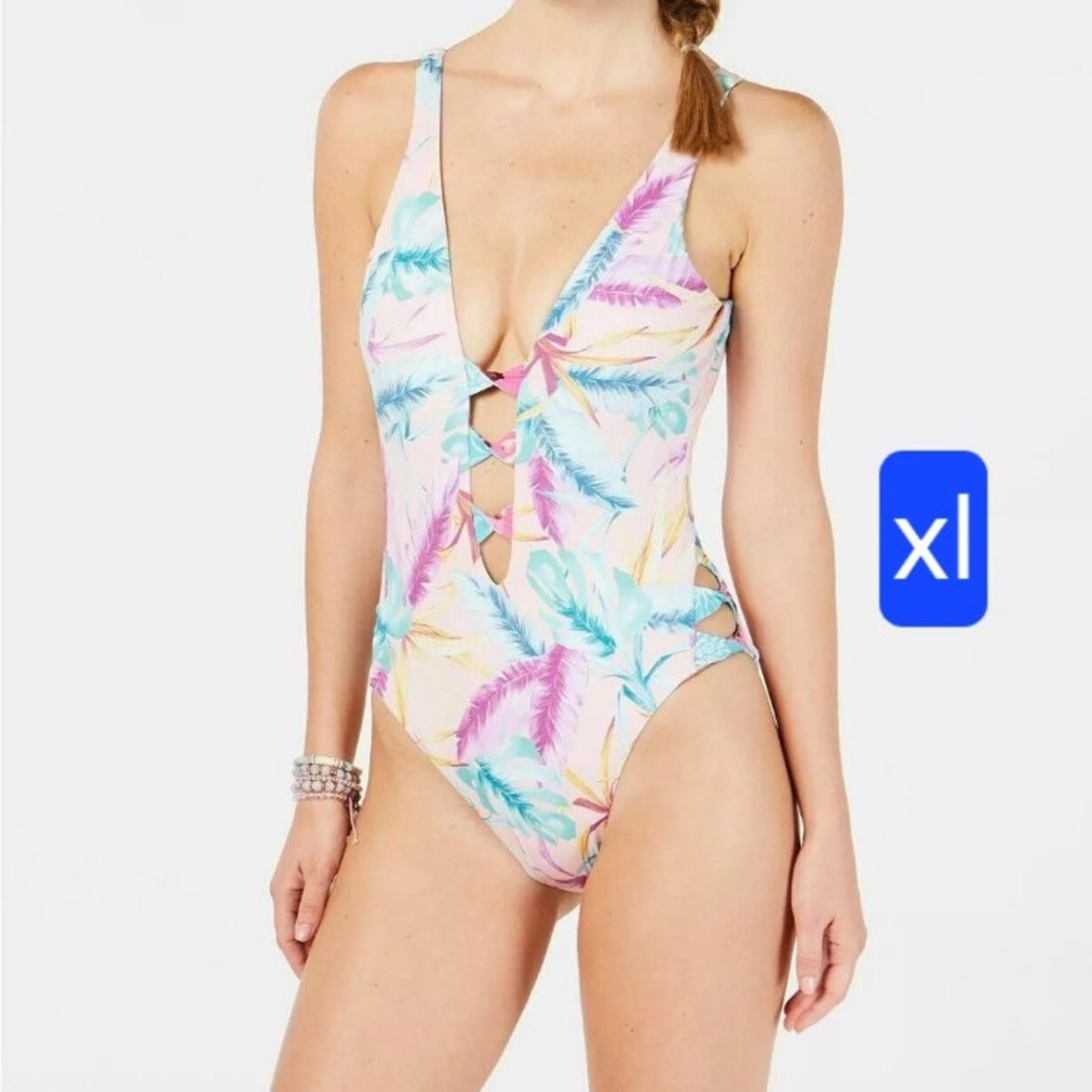 Bar III Womens XL / 14 Copacabana Printed Twist-Front One Piece Swimsuit