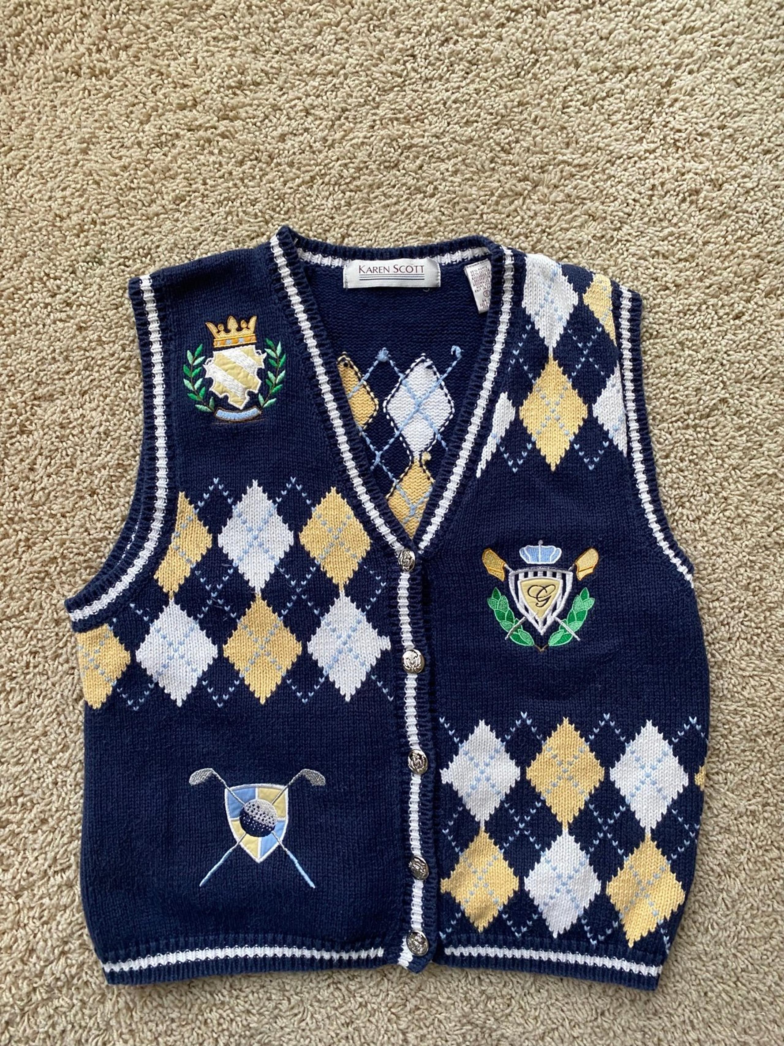 Vintage Golf Sweater Vest Argyle Navy Women’s Size Small
