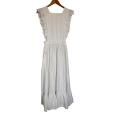 Vintage Cottagecore Apron Dress OS Women White Eyelet Prairie Peasant Whimsical