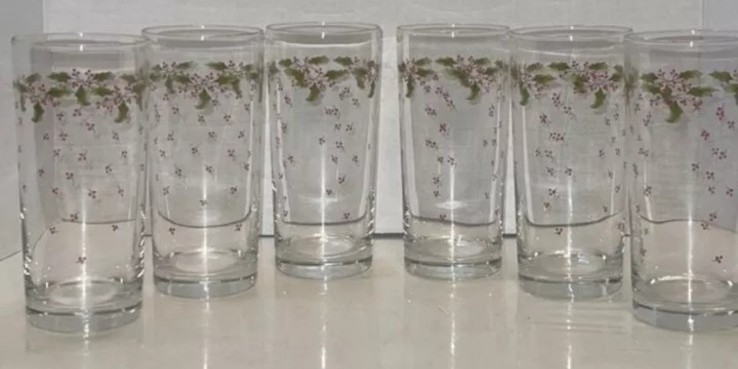 Holly & Berries 12oz Clear Glasses Vintage Set of 6 Christmas..C5