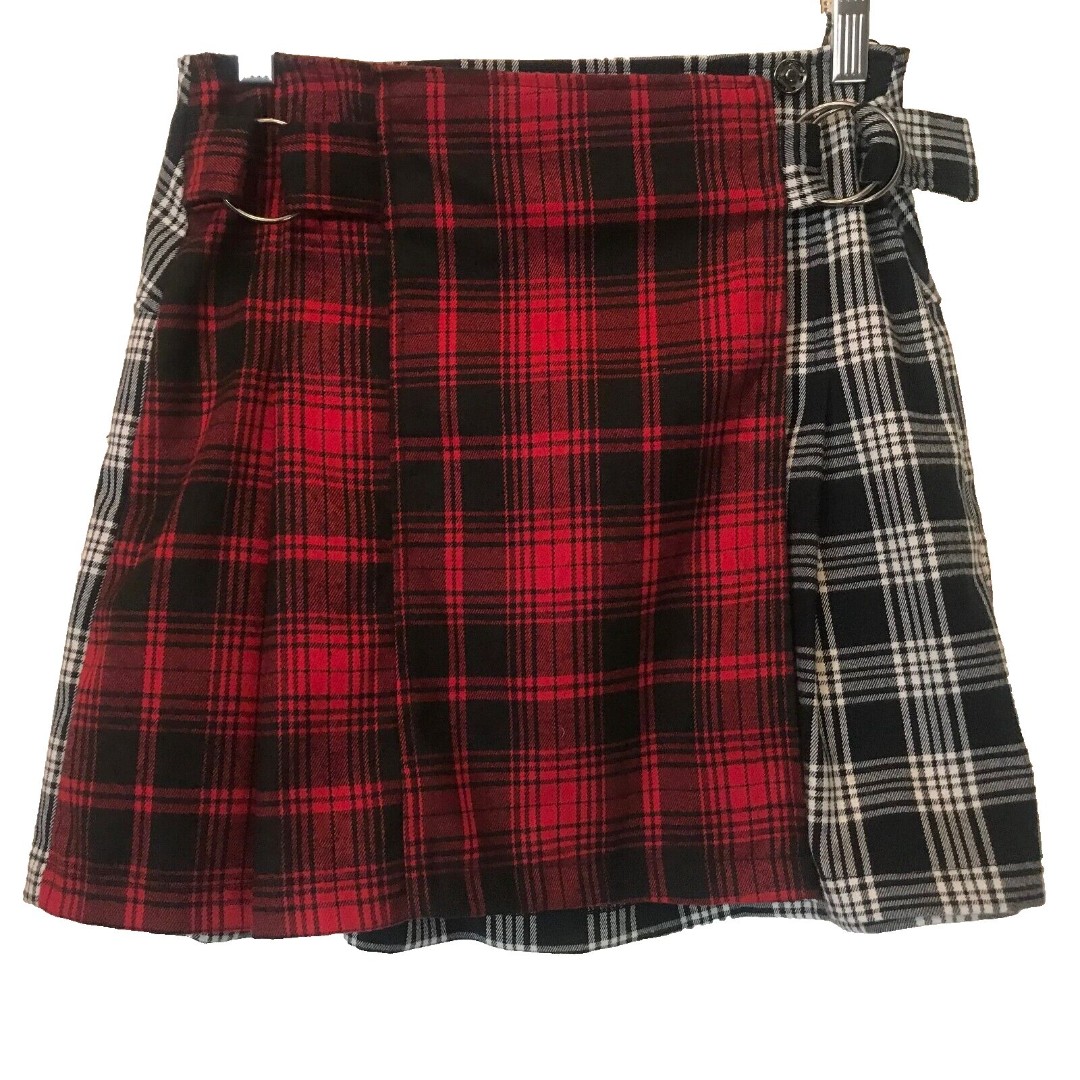 Mags & Pye tartan plaid pleated wrap mini skirt two tone schoolgirl size 10