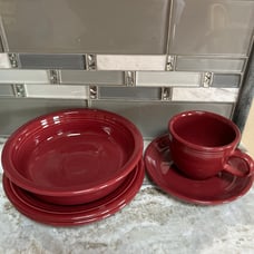 4 Homer Laughlin Fiesta Cinnabar Burgundy 2 7 In Plates.Cereal Bowl, Cup& Saucer