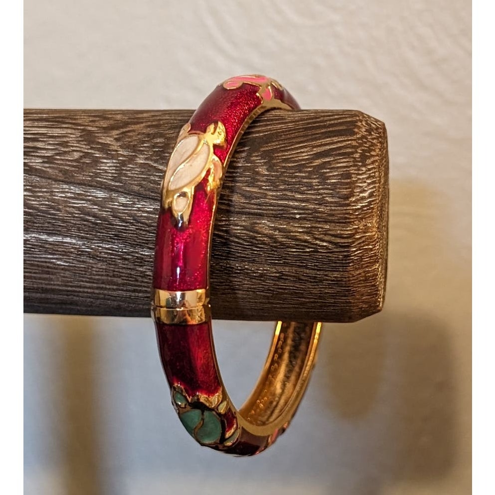 Jiu Long Xing Candy Apple Red Enamel Turtle Hinged Clamper Bangle Bracelet
