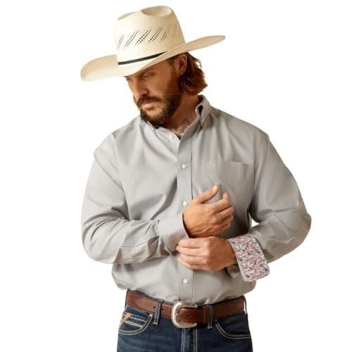 Ariat Men's LT Long Sleeve Wrinkle Free Solid Pinpoint Oxford Button Shirt