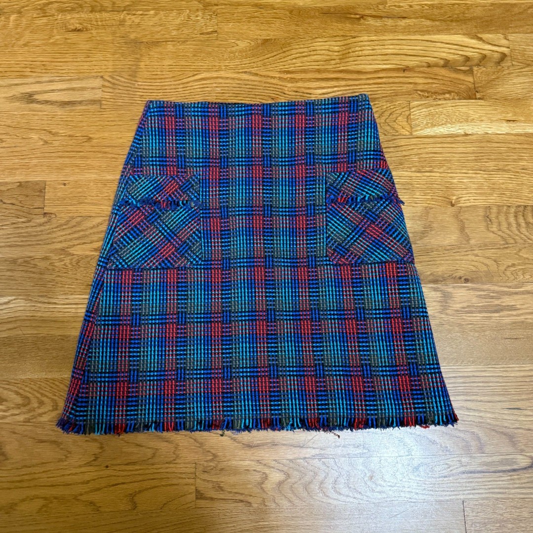 Boden Plaid Tweed Fringe Hem Multicolored Skirt Size 2R