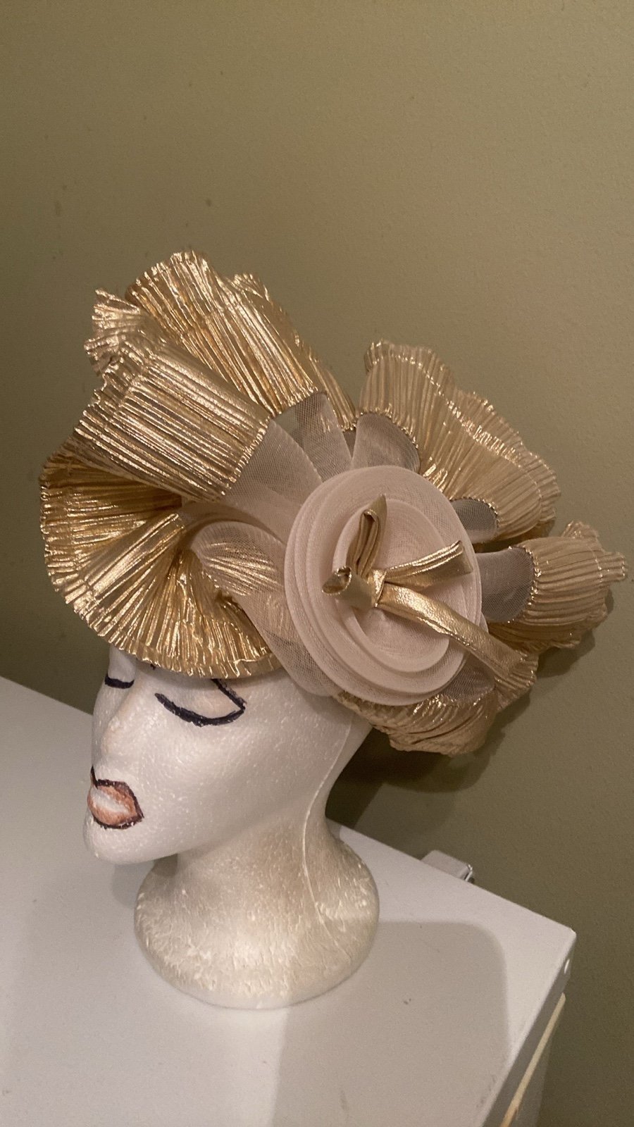 Gorgeous Gold Lam’e Dress Church Hat by Sylvia