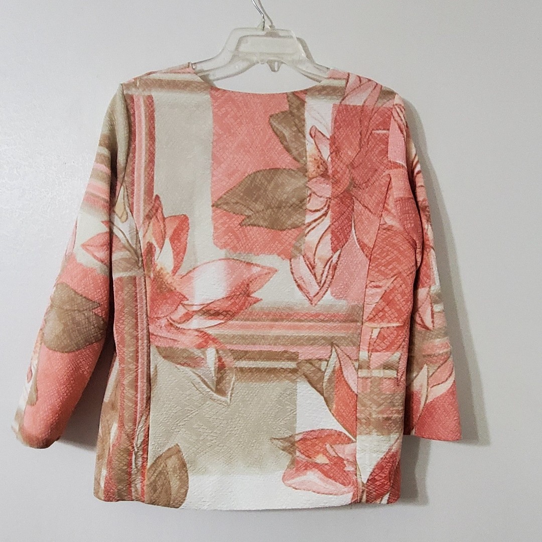 Alfred Dunner Women's Sz 10 La Dolce Vita Floral Patch Jacket Peach & Beige